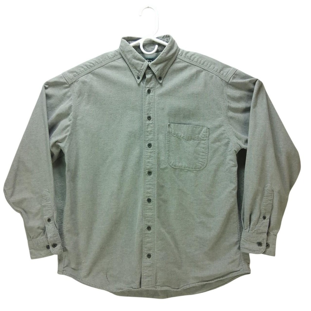 Woolrich Mens Gray Long Sleeve Button Down Shirt Cotton Made in USA Large